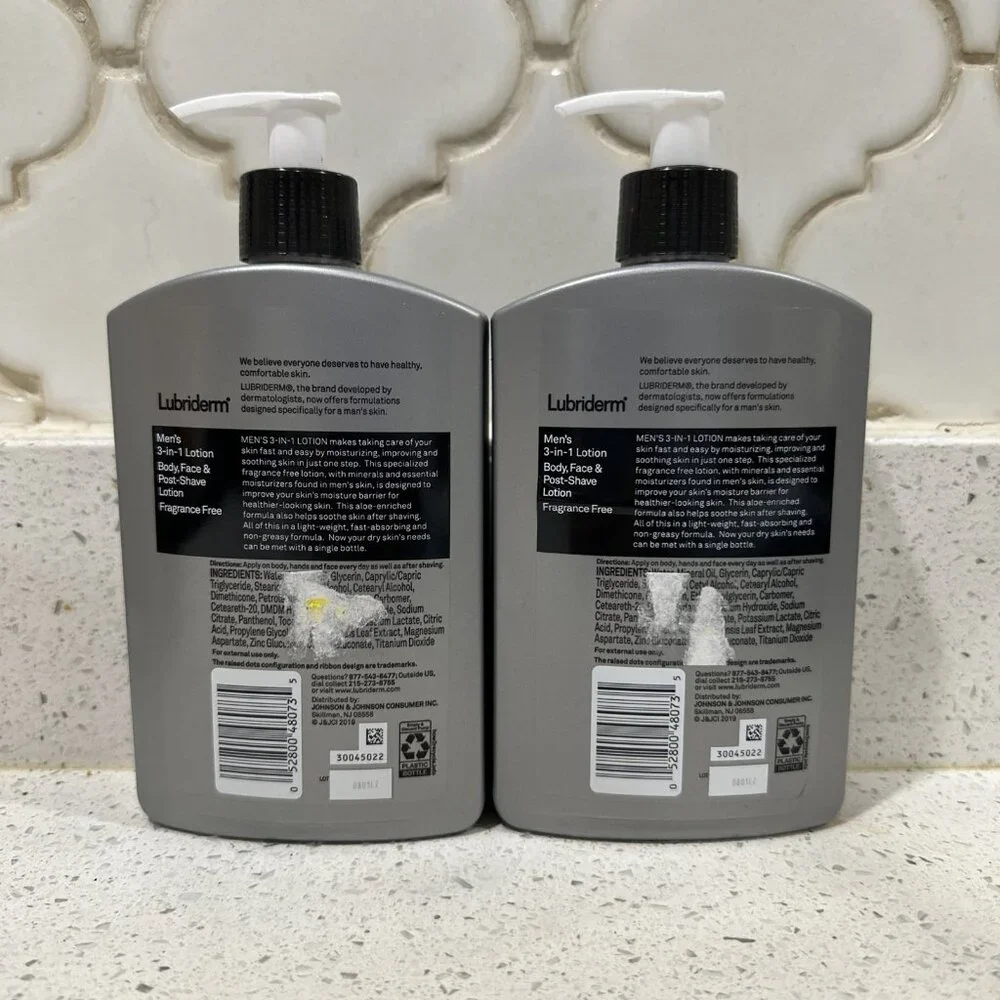 2-Lubriderm Men's 3 in 1 Lotion Fragrance Free Body Face Post Shave 16 fl oz